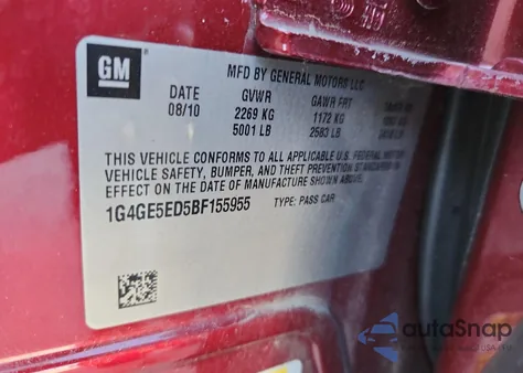 2011 Buick Lacrosse Cxs from USA, damaged, VIN 1G4GE5ED5BF155955